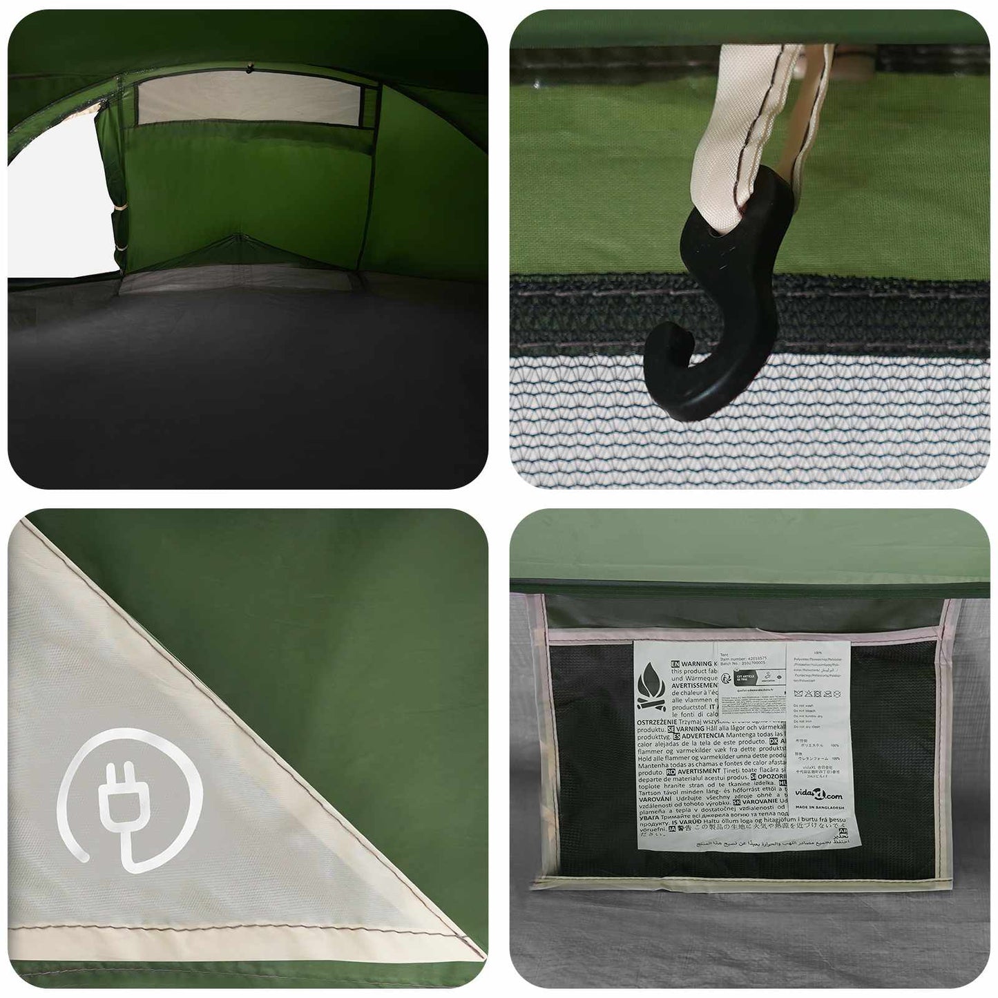 Backpacking Tent Green 4-Person 185T Polyester with PU Coating