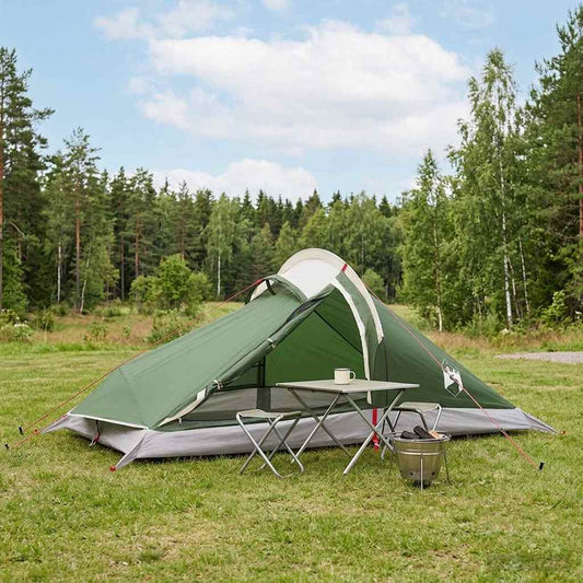 Backpacking Tent Green 4-Person 185T Polyester with PU Coating