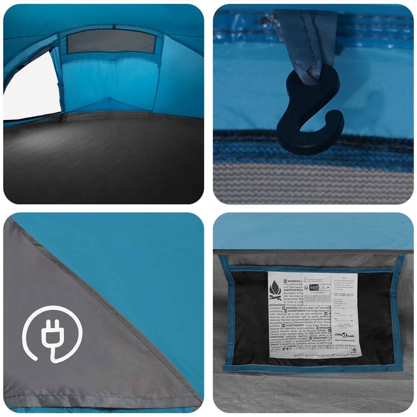 Backpacking Tent Blue 4-Person 185T Polyester with PU Coating