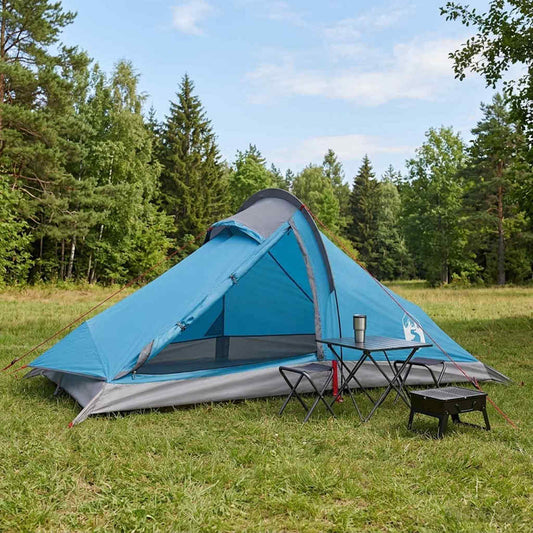 Backpacking Tent Blue 4-Person 185T Polyester with PU Coating
