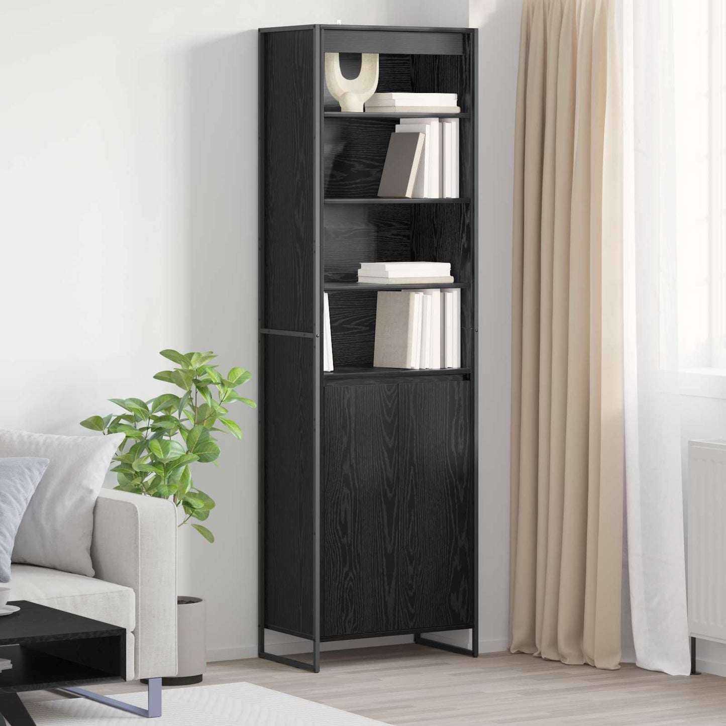 Tall Cabinets Black Oak 60 x 36 x 200 cm Engineered Wood