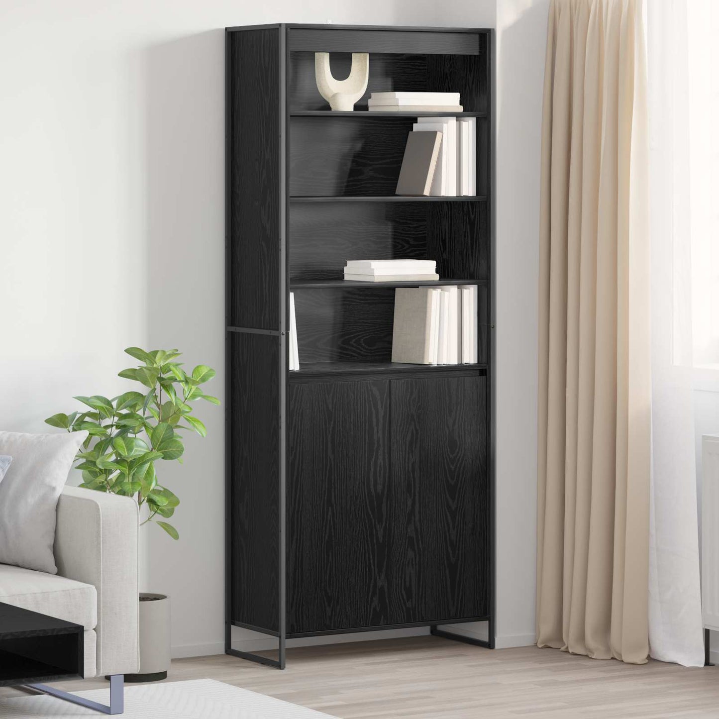 Tall Cabinets Black Oak 79 x 36 x 200 cm Engineered Wood