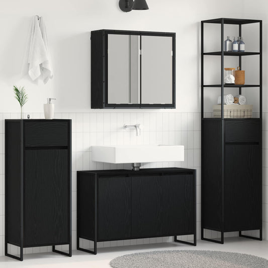 Bathroom Furniture Set 4 pcs Black Oak Engineered Wood