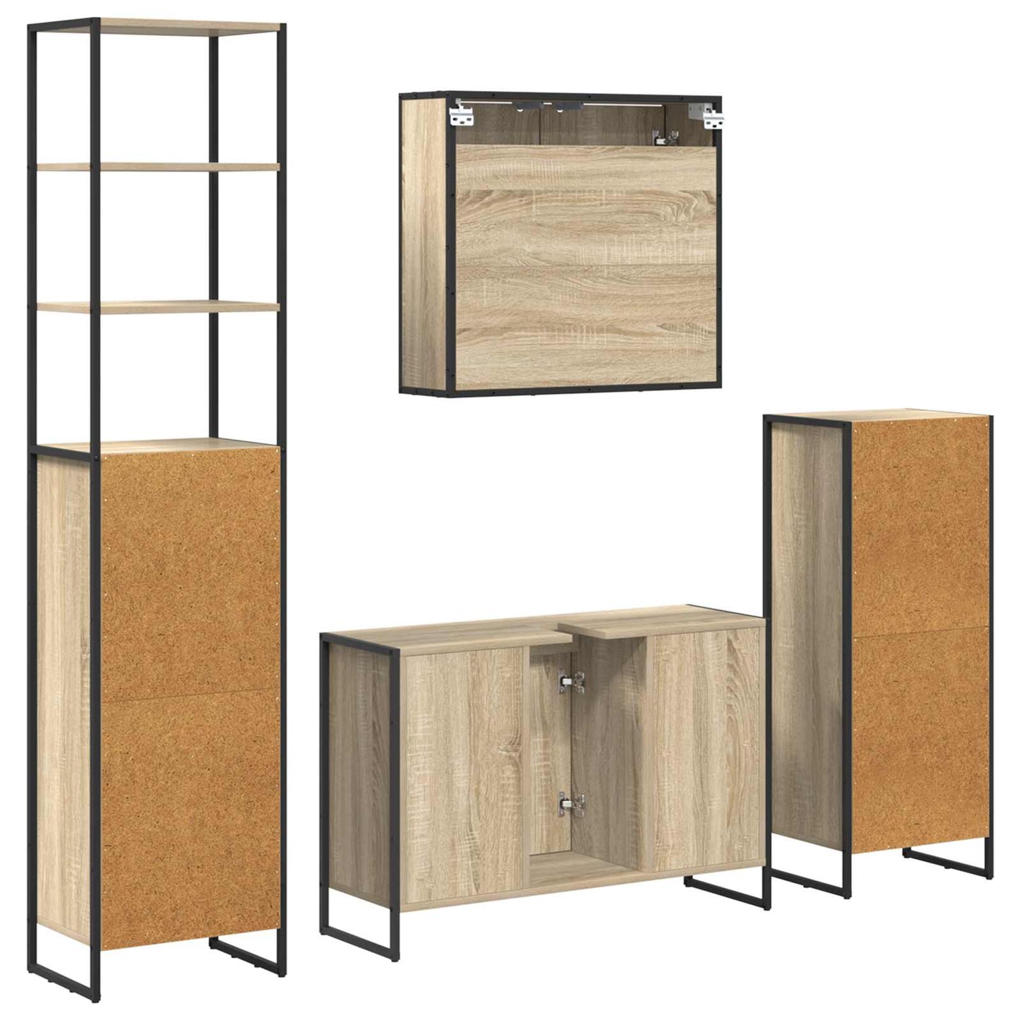 Bathroom Furniture Set with Drawer Sonoma Oak Engineered Wood
