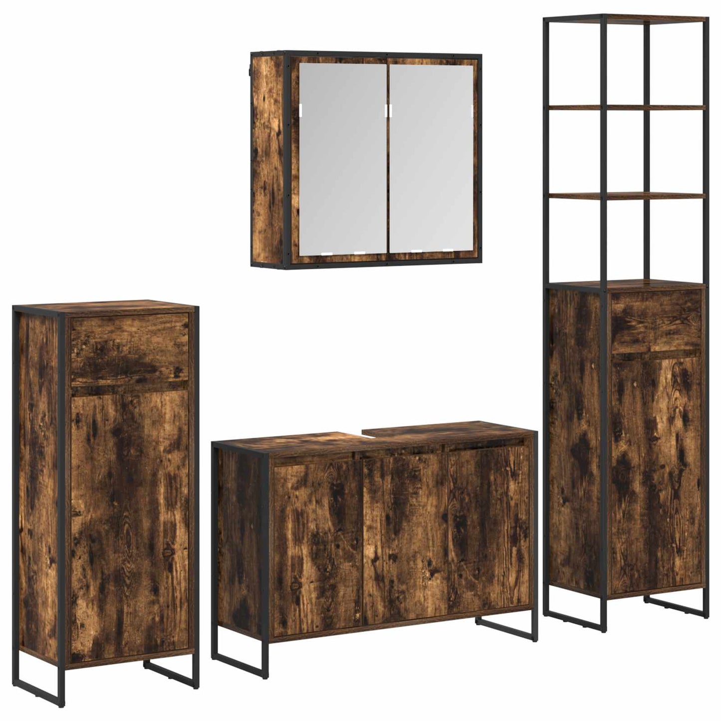 Bathroom Furniture Set with Drawer Smoked Oak Engineered Wood
