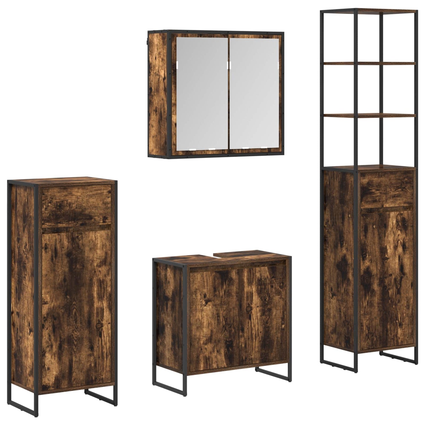 Bathroom Furniture Set with Drawer Smoked Oak Engineered Wood