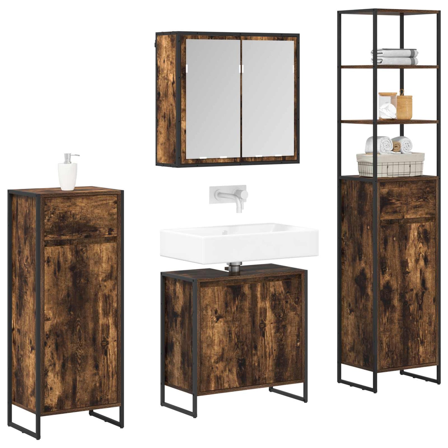 Bathroom Furniture Set with Drawer Smoked Oak Engineered Wood