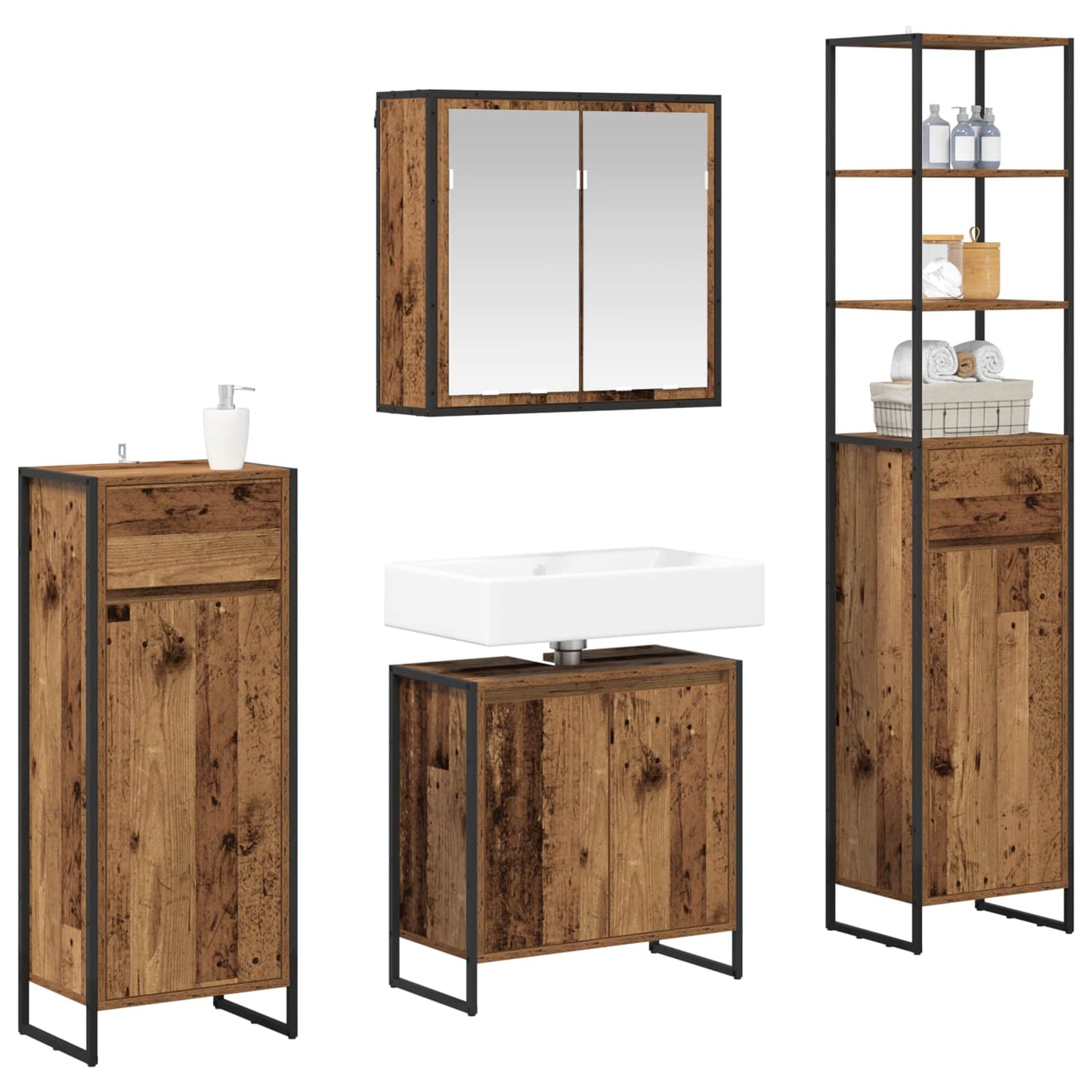 Bathroom Furniture Set with Drawer Old Wood Engineered Wood