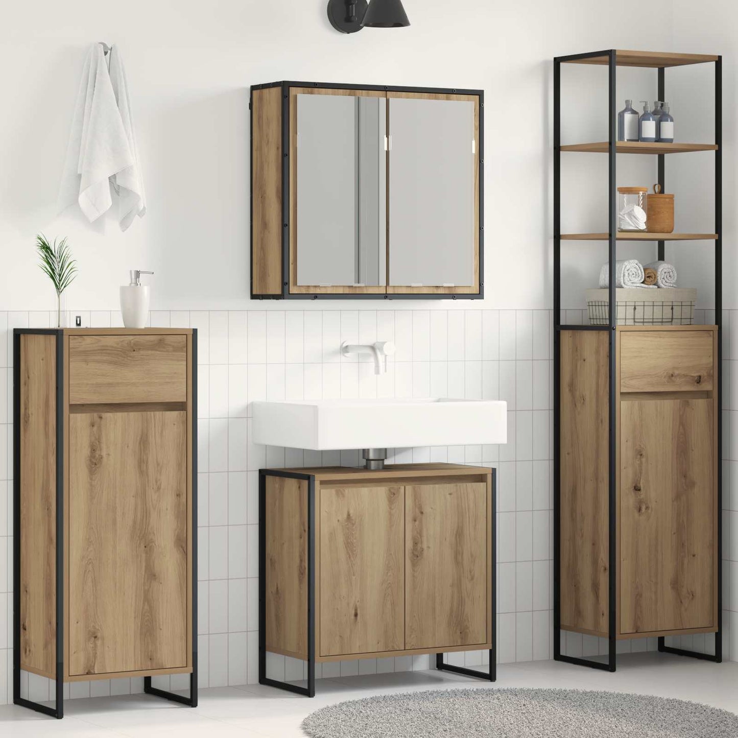 Bathroom Furniture Set 4 pcs Artisan Oak Engineered Wood