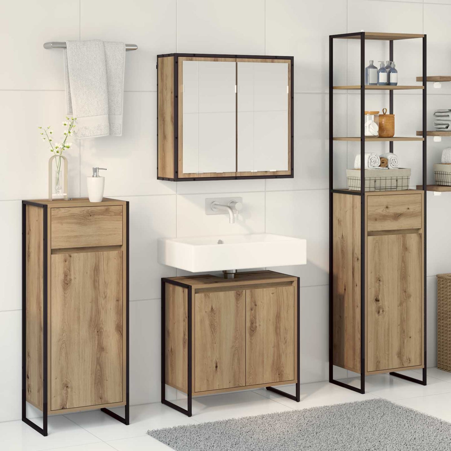 Bathroom Furniture Set 4 pcs Artisan Oak Engineered Wood