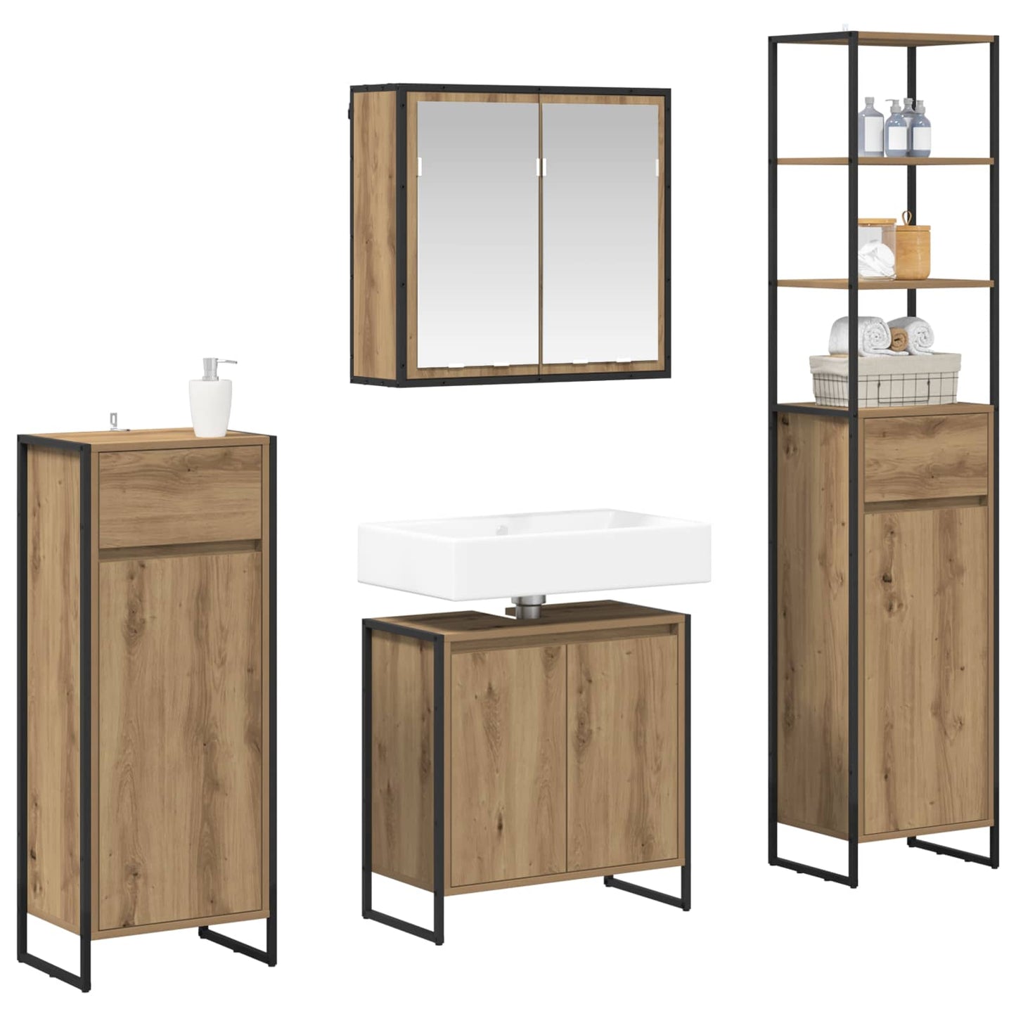 Bathroom Furniture Set 4 pcs Artisan Oak Engineered Wood