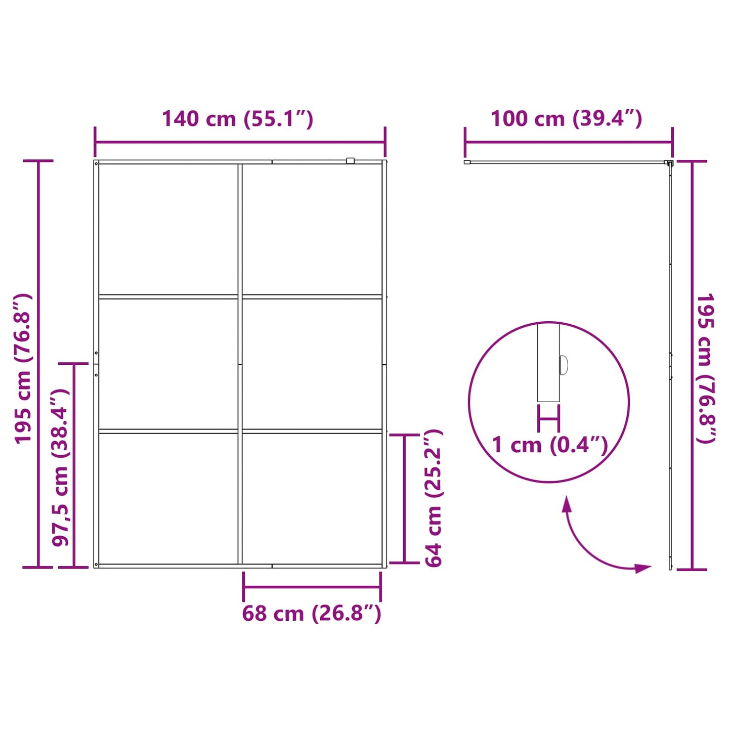 Walk-in Shower Wall Black 140 x 195 cm Tempered Glass