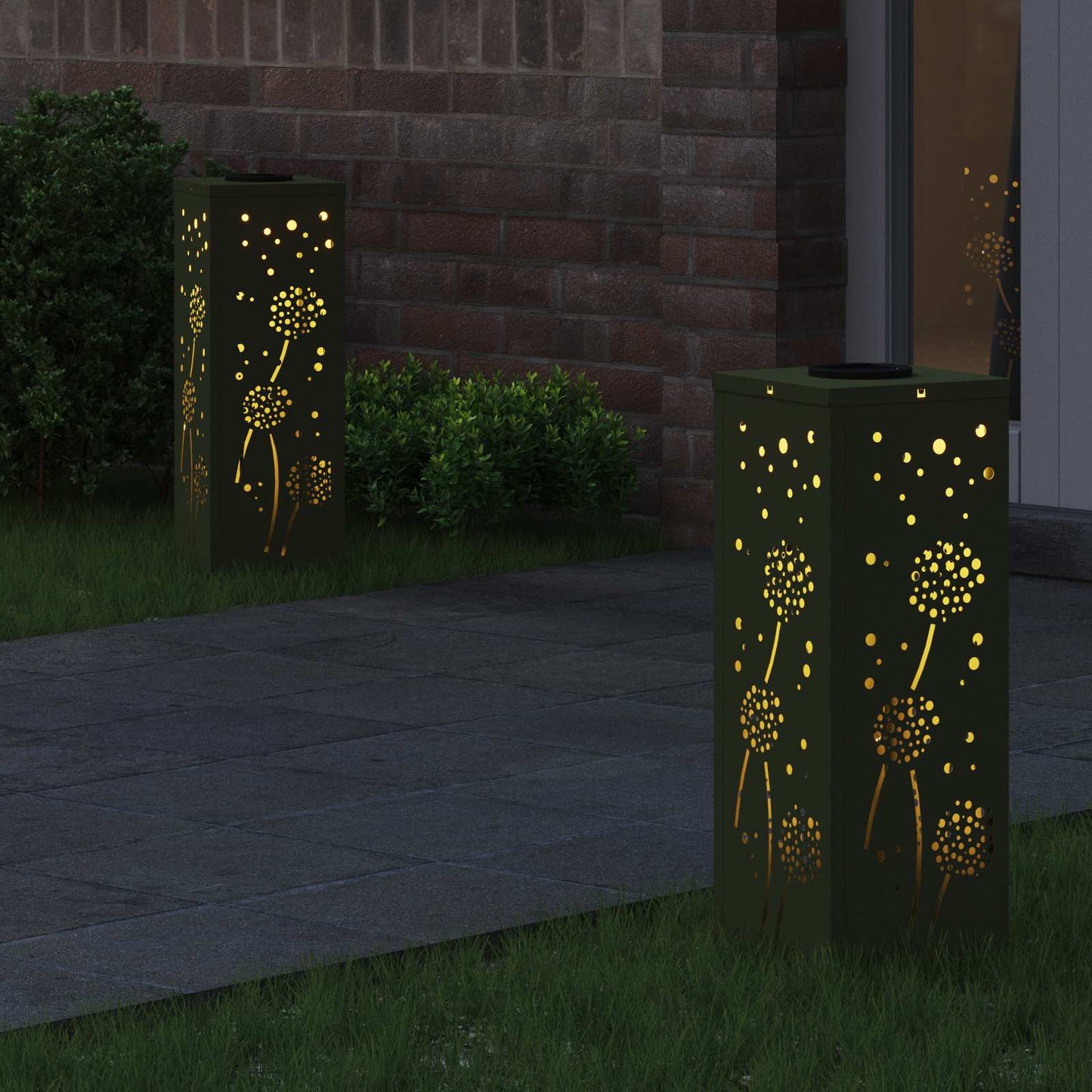 Solar LED Pathway Light 2 pcs Olive Green Cold Rolled Steel