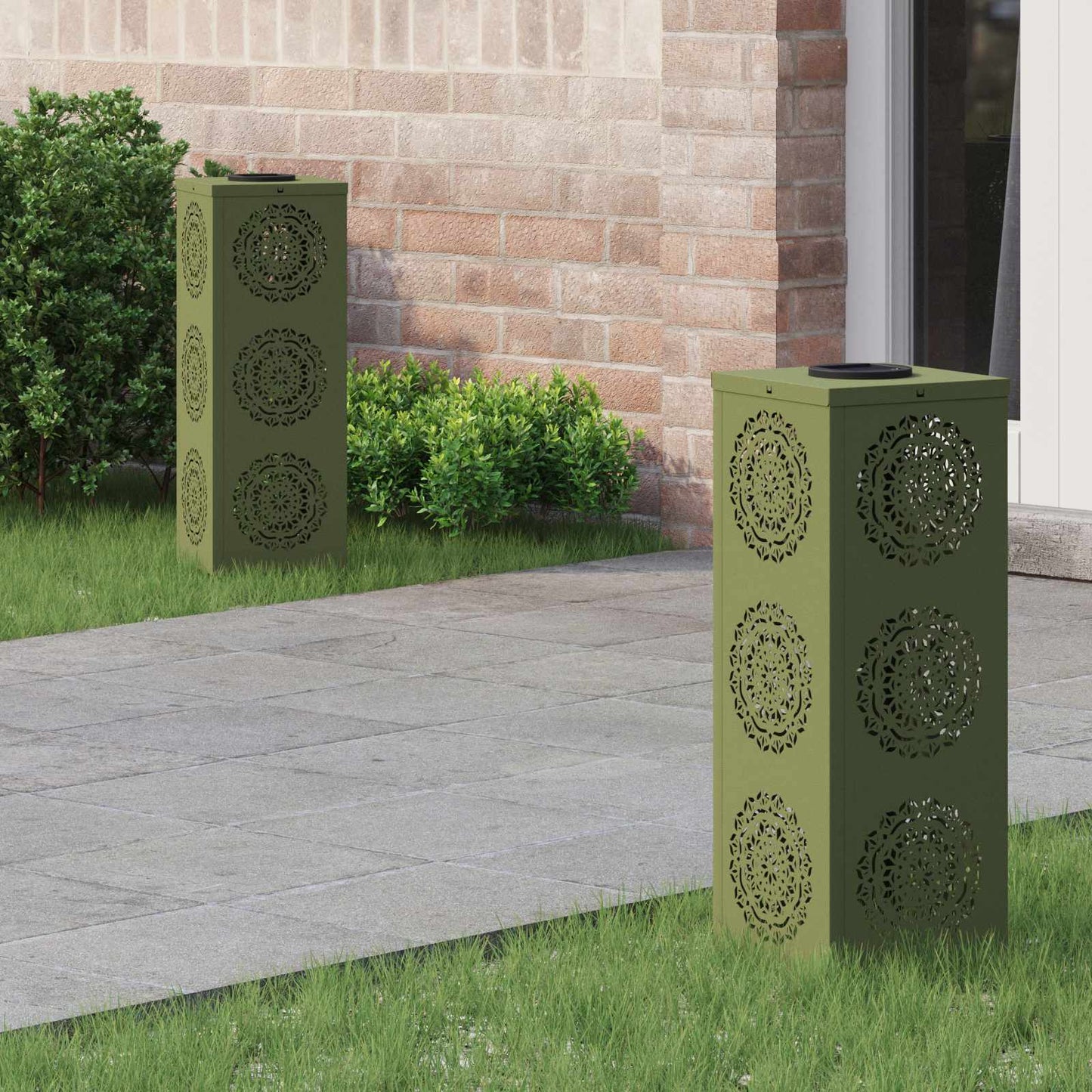 Solar LED Pathway Light 2 pcs Olive Green Cold Rolled Steel