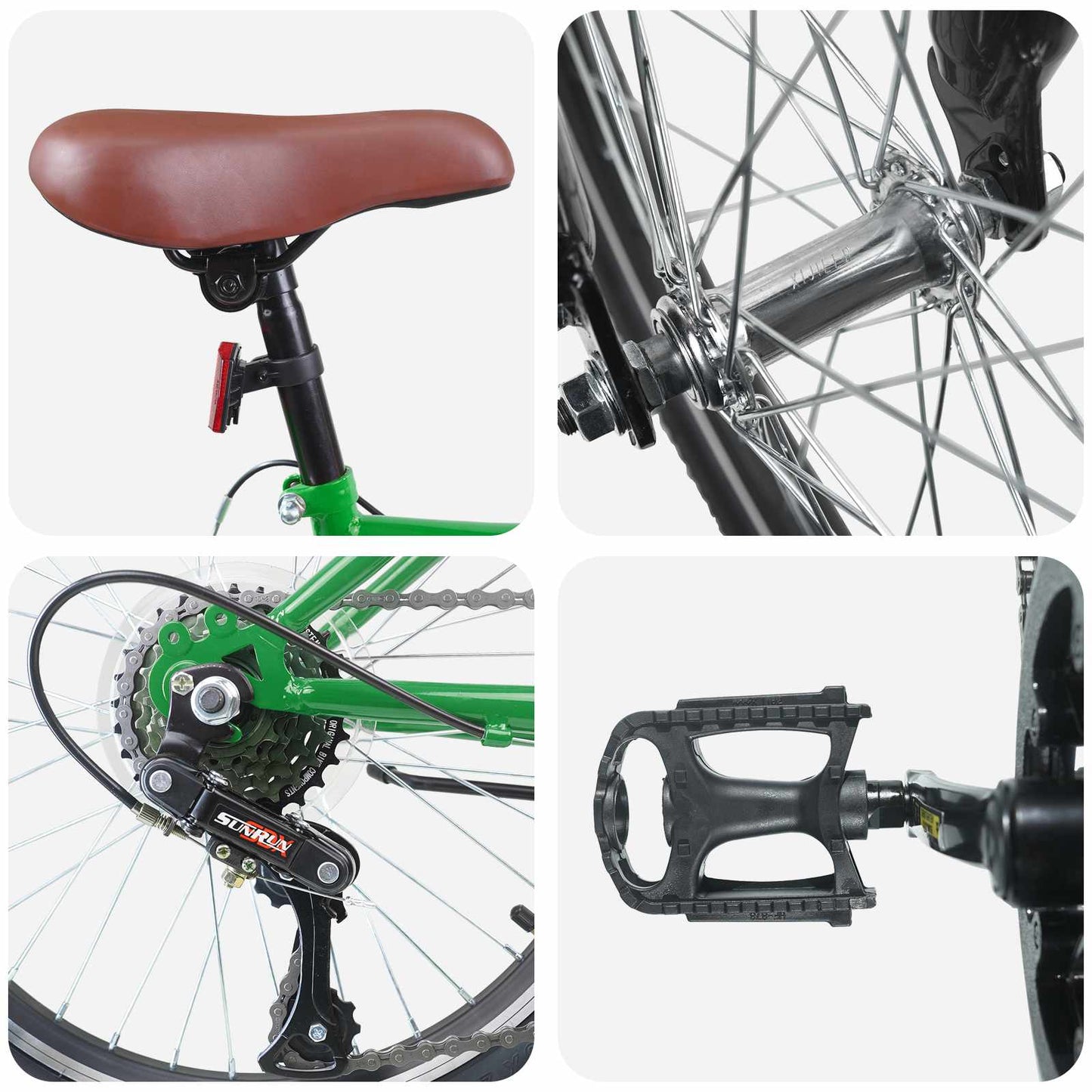 Kids Bike 24'' 6-Speed for 8-12 Years Old Green