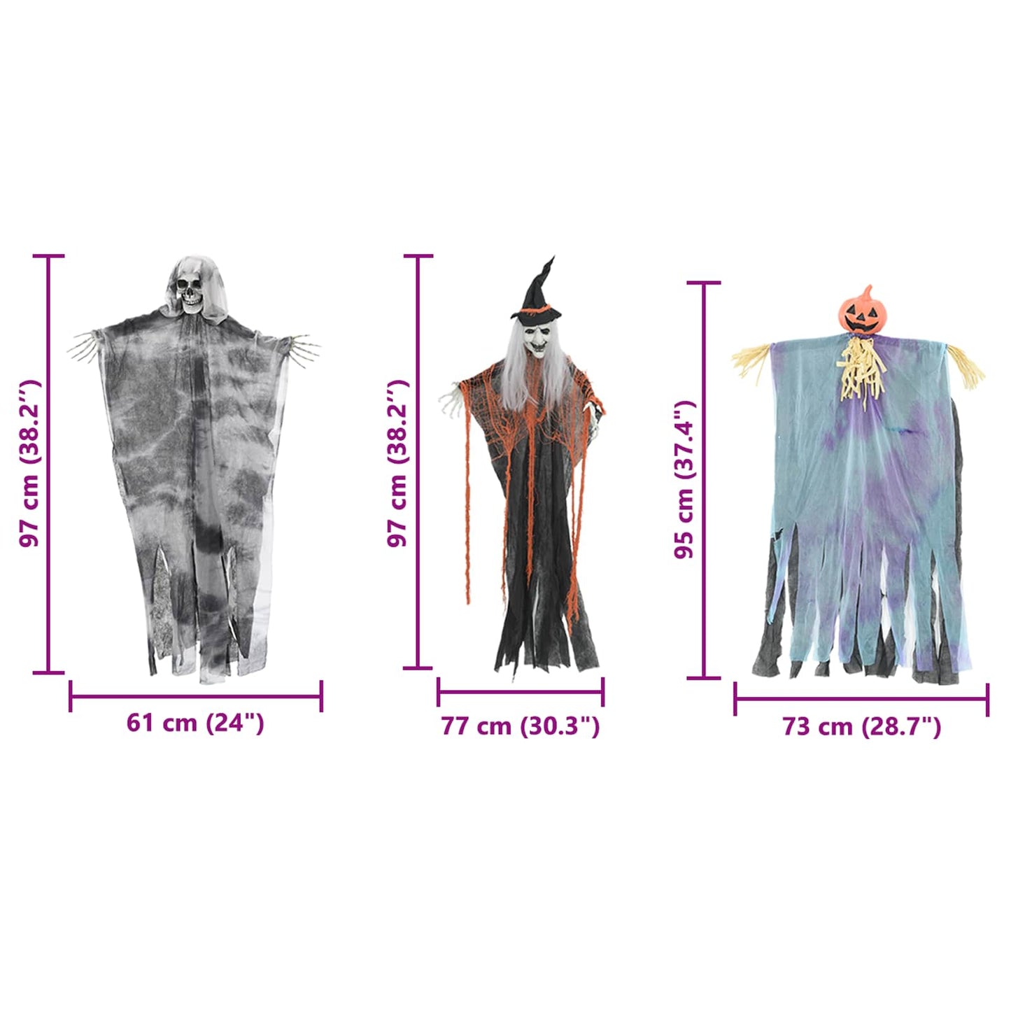 Halloween Hanging Ghost 3 pcs Multicolour 61 x 97 cm Polyester