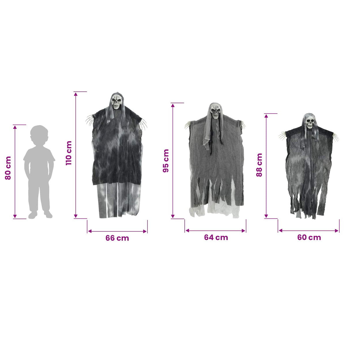 Halloween Hanging Ghost 3 pcs Black 66 x 110 cm Polyester