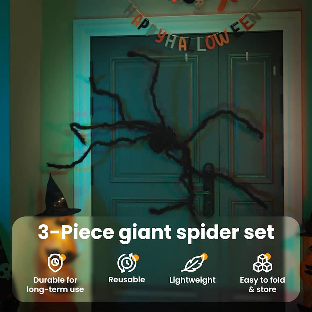 Halloween Spider Decoration 3 pcs Black 150 cm Polyester