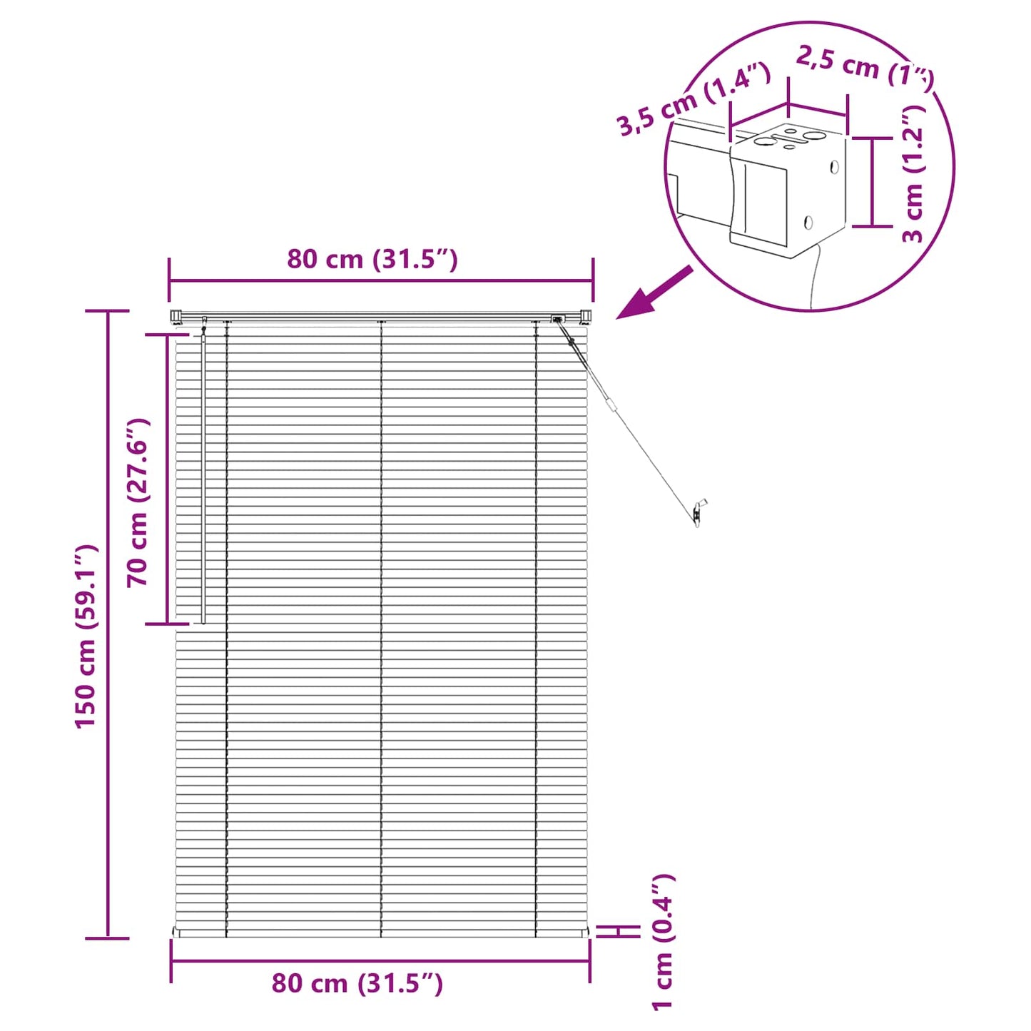 Venetian Blind White 150 x 80 cm 25 mm PVC
