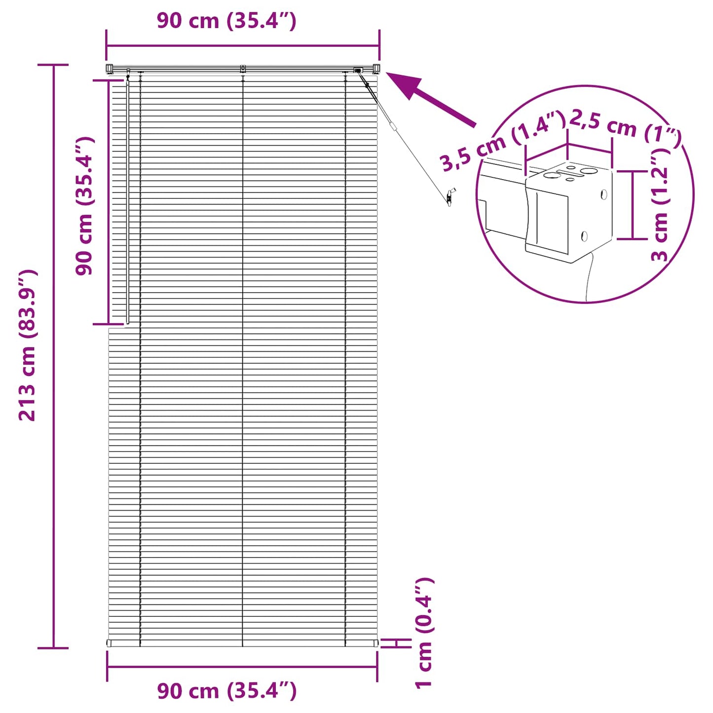 Venetian Blind White 213 x 90 cm 25 mm PVC