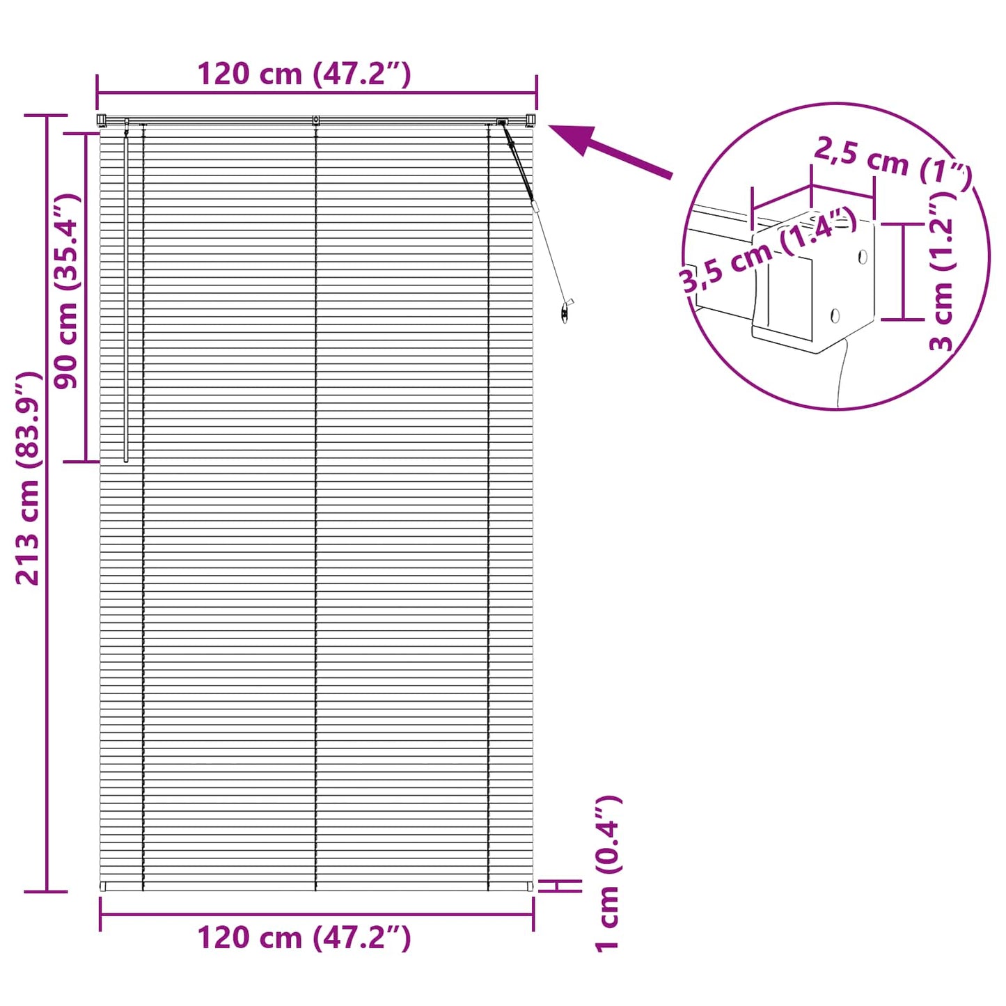Venetian Blind White 213 x 120 cm 25 mm PVC
