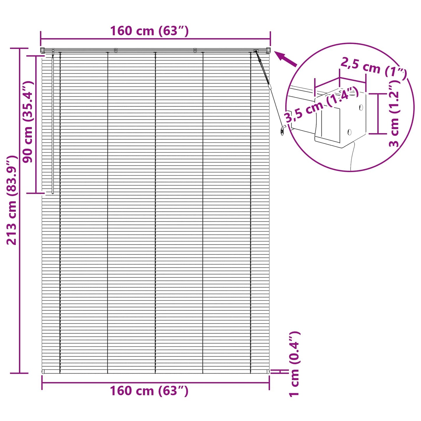 Venetian Blind White 213 x 160 cm 25 mm PVC