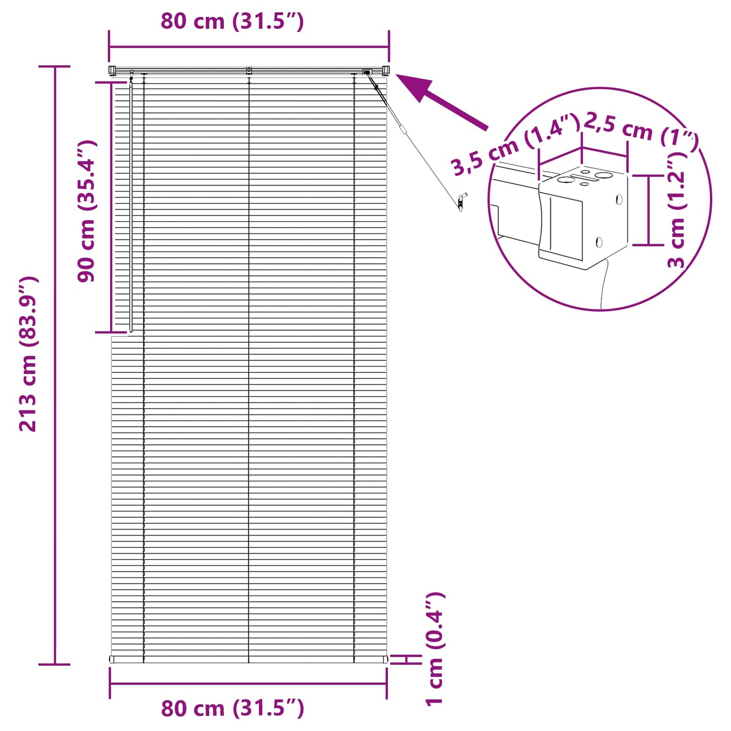 Venetian Blind Black 213 x 80 cm 25 mm PVC