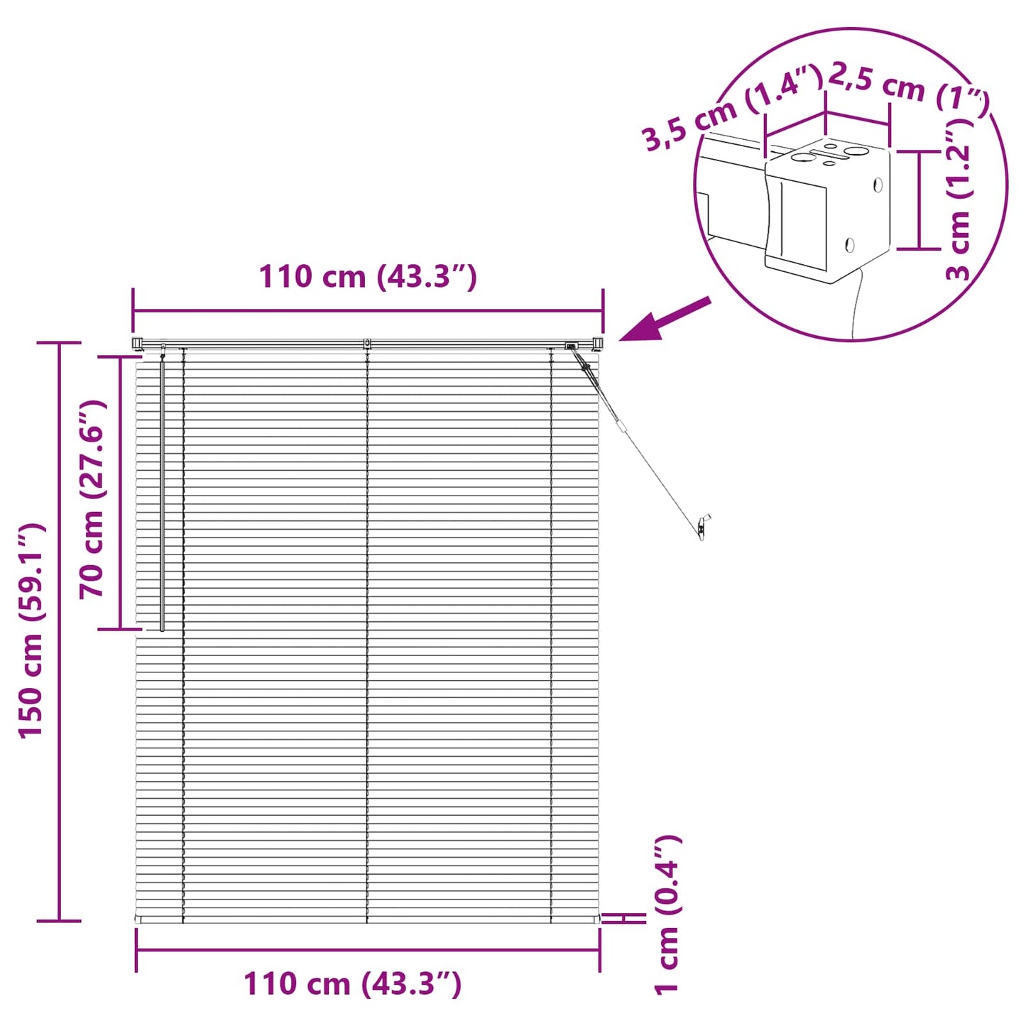 Venetian Blind Dark Brown with Pattern 150 x 110 cm PVC