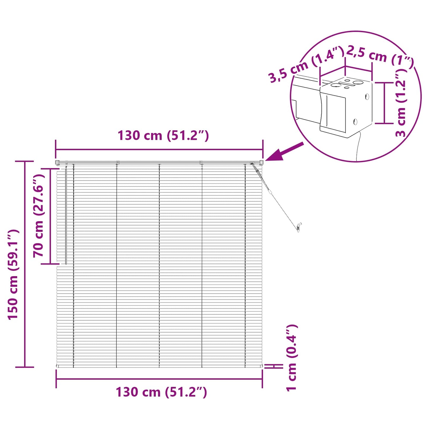 Venetian Blind Dark Brown with Pattern 150 x 130 cm PVC