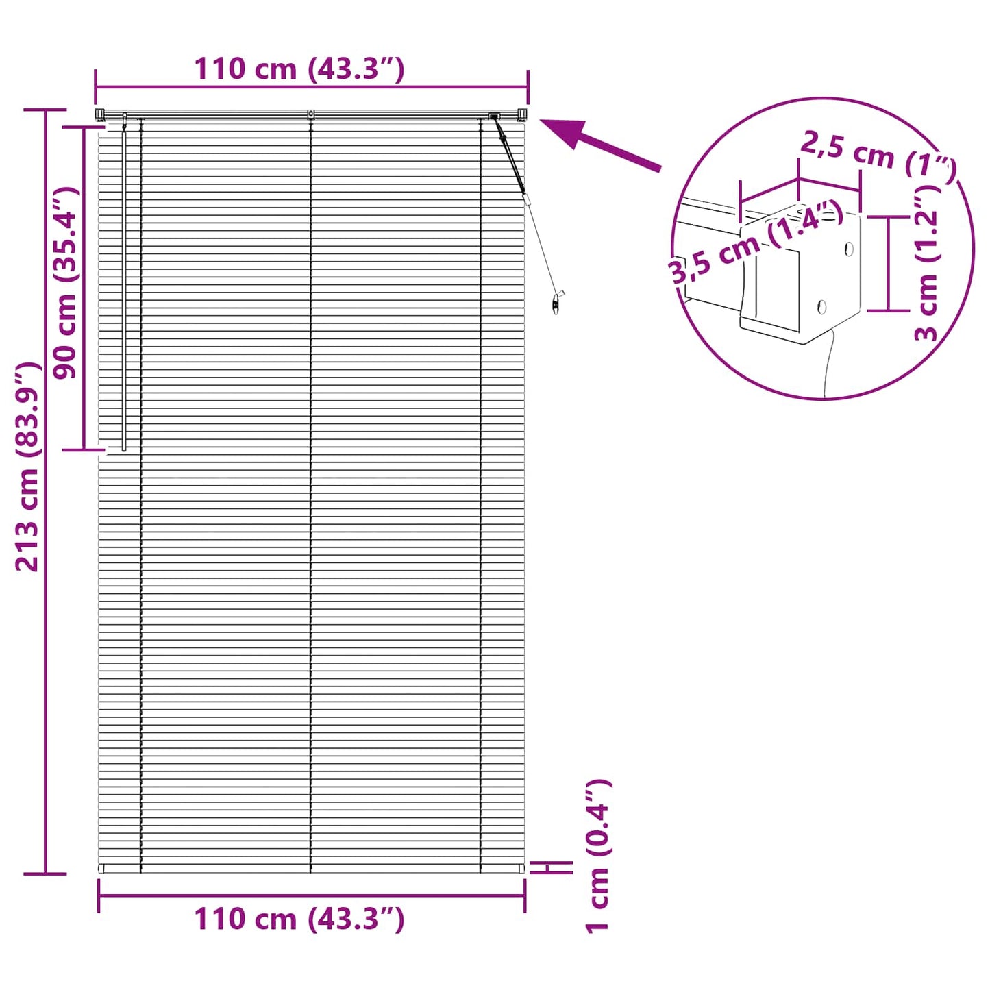 Venetian Blind Dark Brown with Pattern 213 x 110 cm PVC