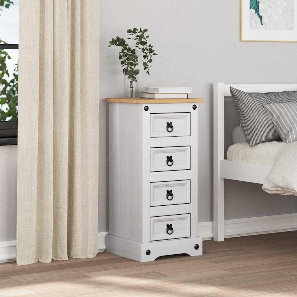 Bedside Table Corona White 35 x 32.5 x 74 cm Solid Pine Wood