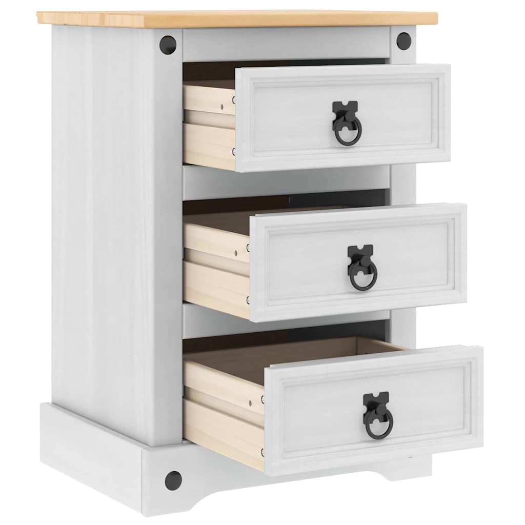 Bedside Table Corona White 45 x 35 x 64 cm Solid Pine Wood