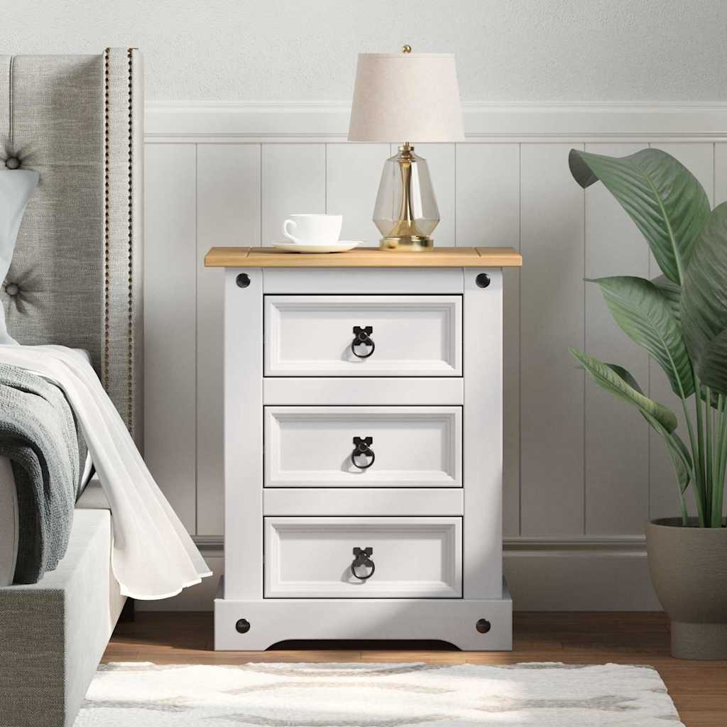 Bedside Table Corona White 53 x 39 x 66 cm Solid Pine Wood