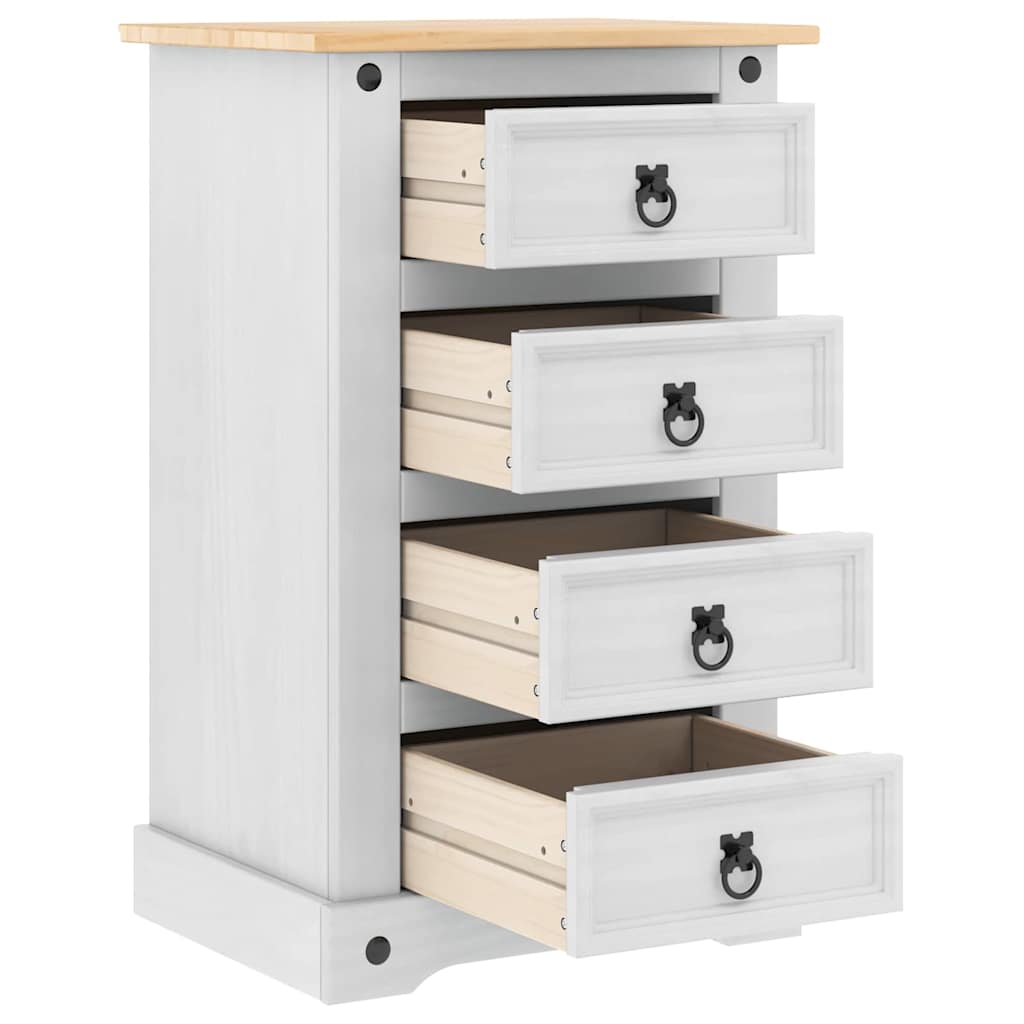 Bedside Table Corona White 53 x 39 x 84 cm Solid Pine Wood