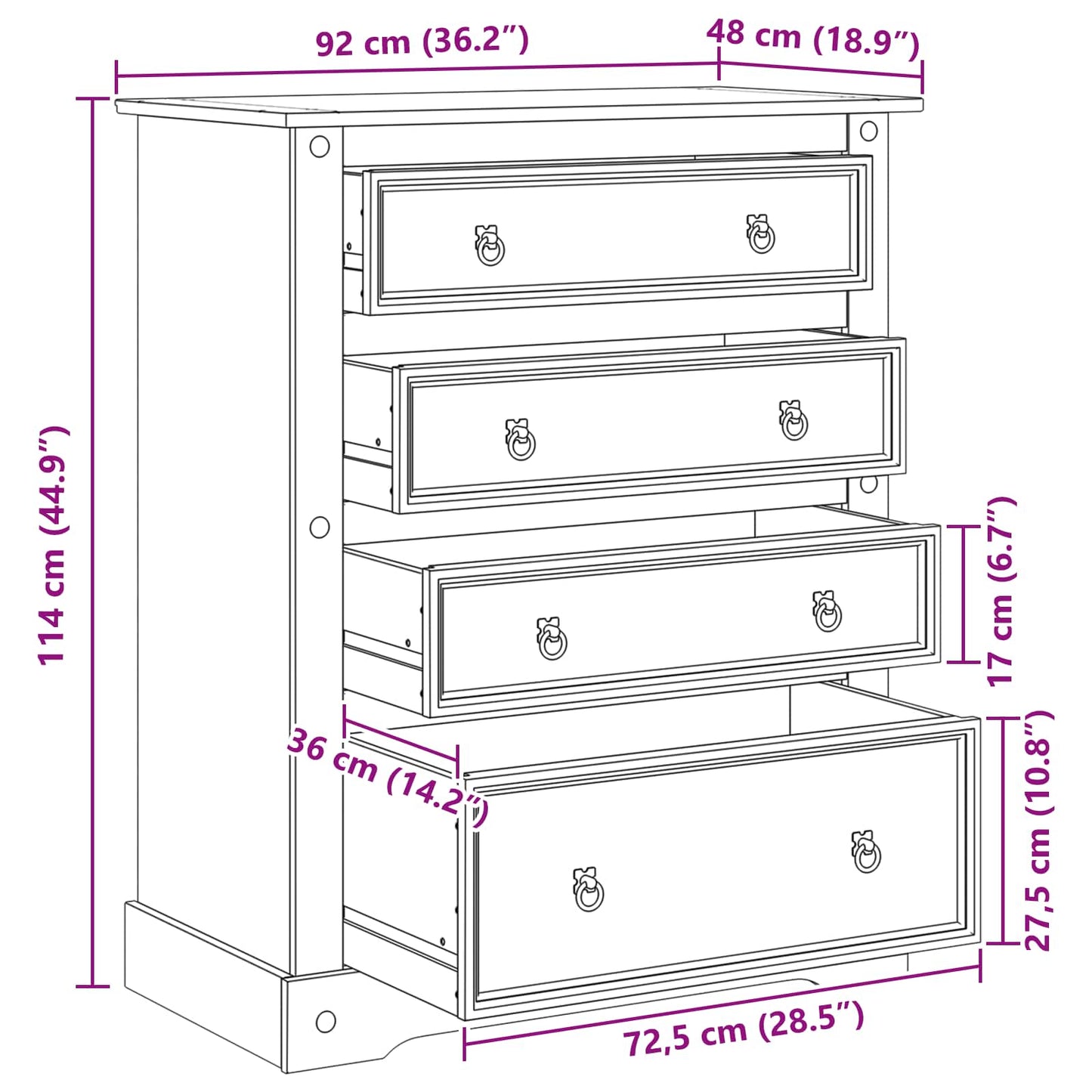 Storage Chests Corona White 92 x 48 x 114 cm Solid Pine Wood
