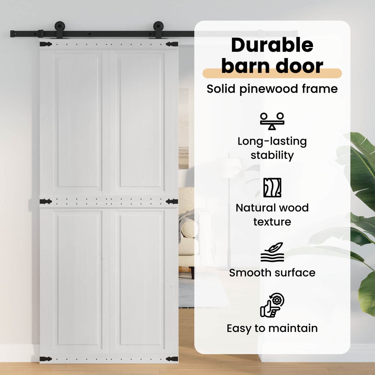 Barn Door Corona White 90 x 210 cm Solid Pine Wood