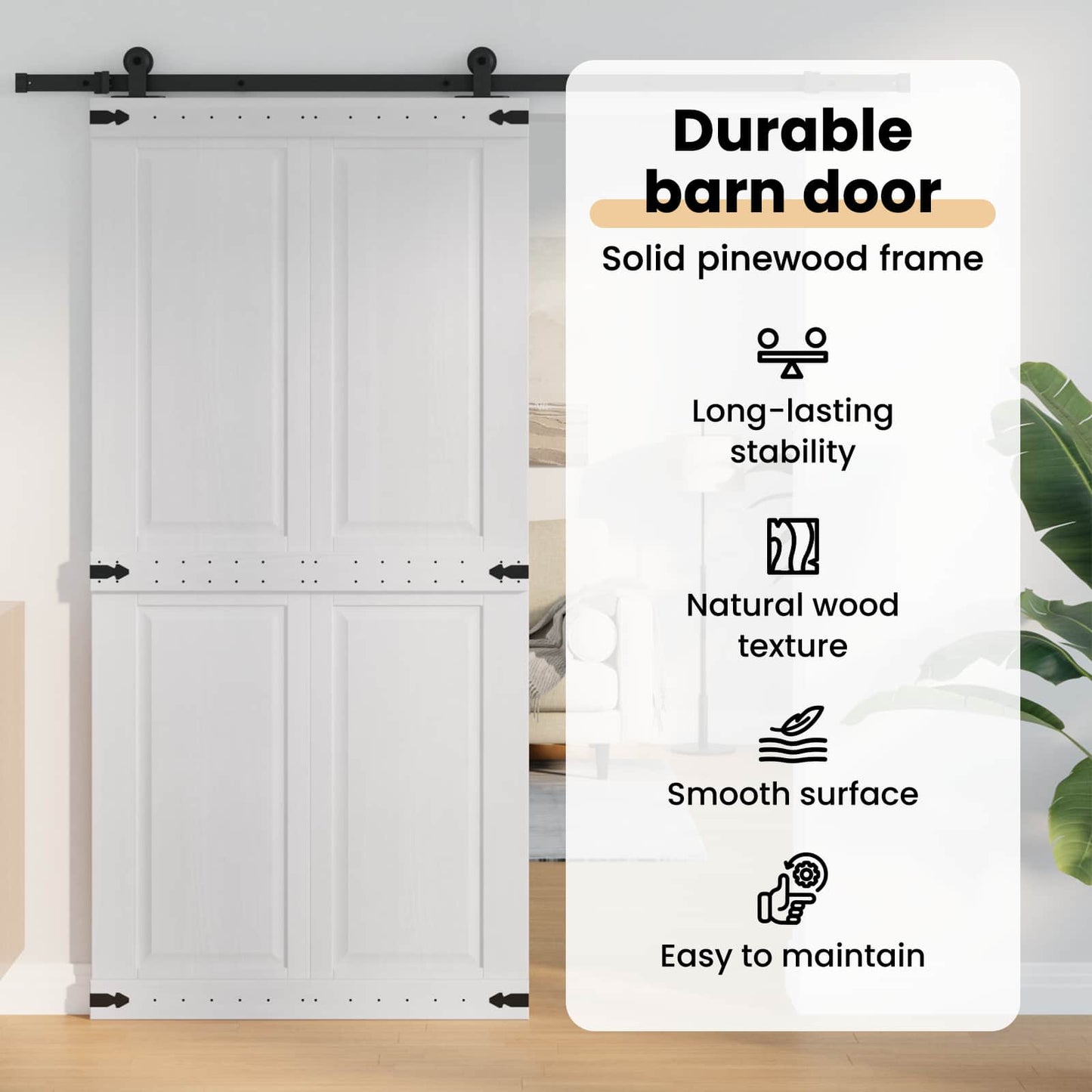 Barn Door Corona White 100 x 210 cm Solid Pine Wood