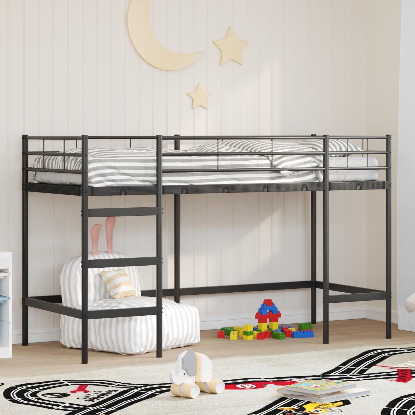Kids'Loft Bed Frame Black 74.5 x 190 cm Steel
