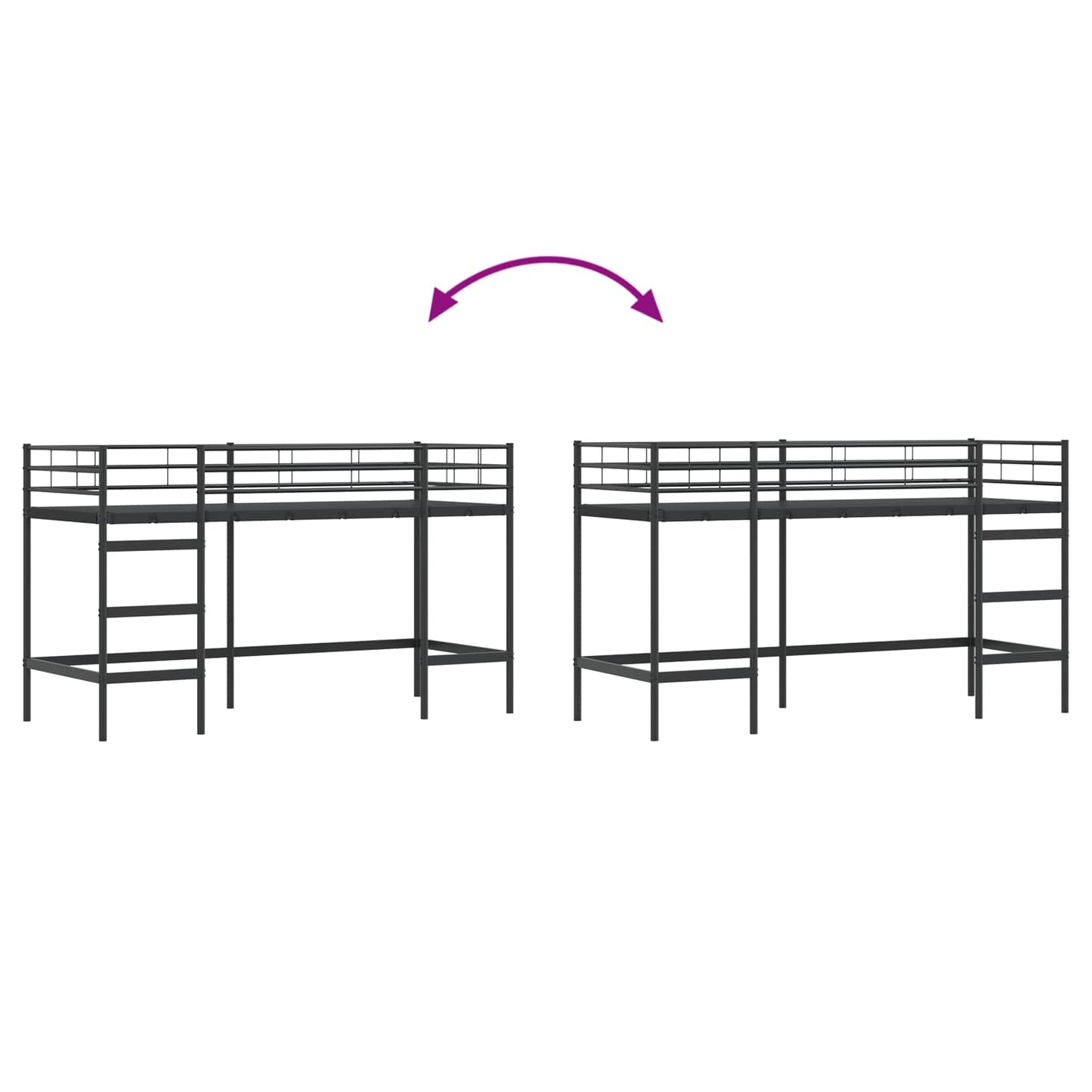 Kids'Loft Bed Frame Black 74.5 x 190 cm Steel