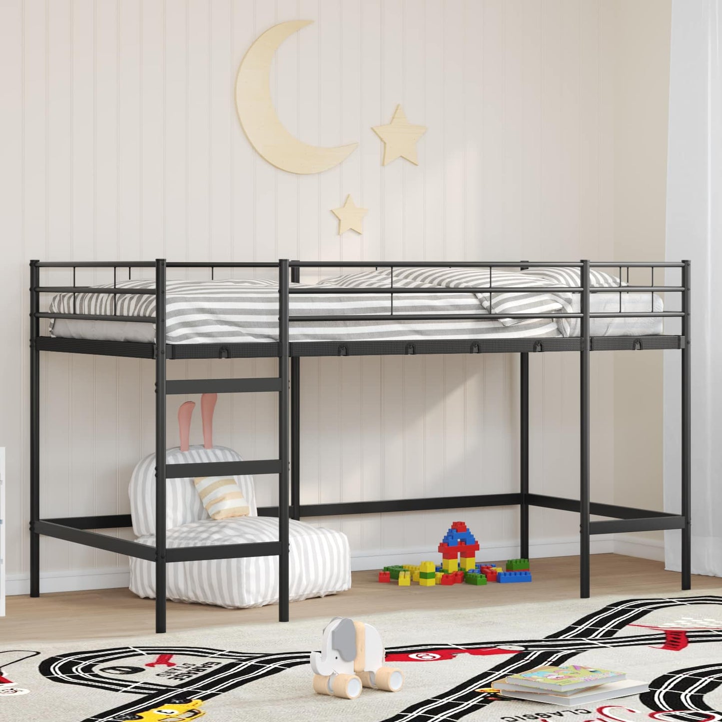Kids'Loft Bed Frame Black 79.5 x 200 cm Steel