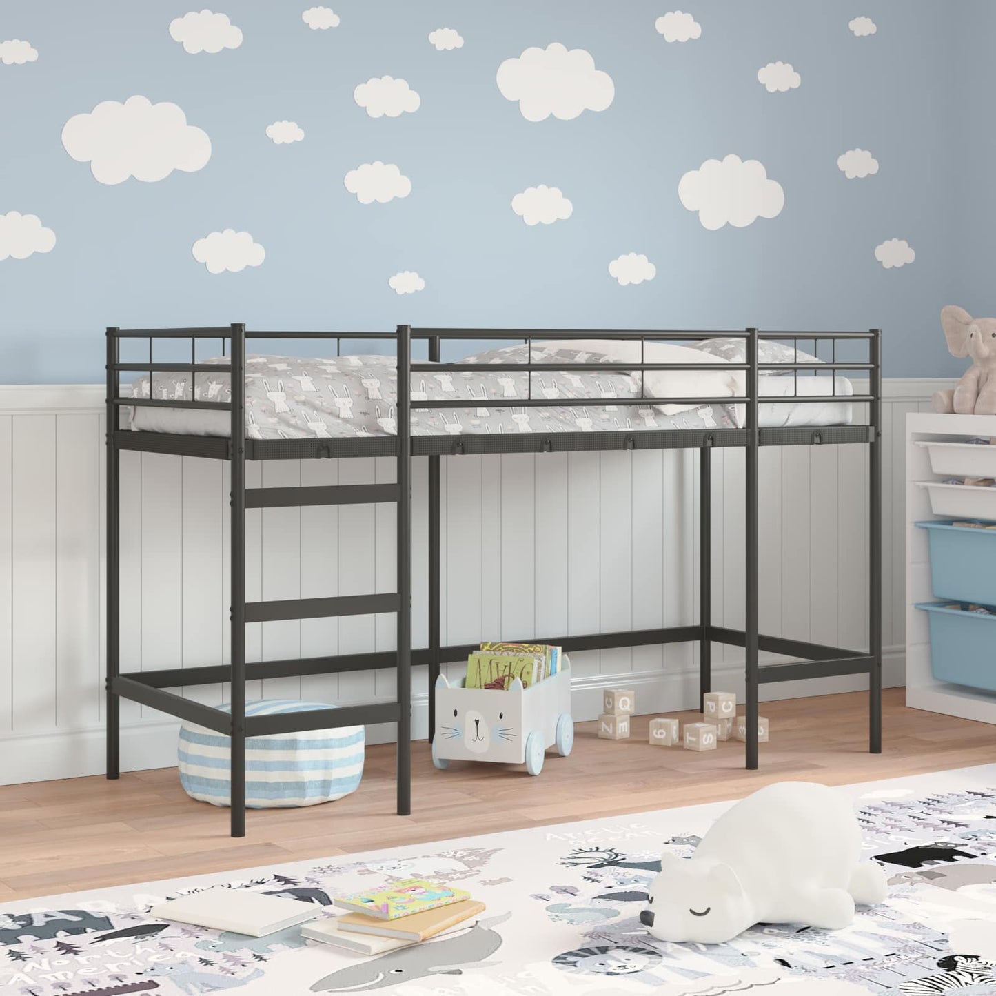 Kids'Loft Bed Frame Black 99.5 x 190 cm Steel