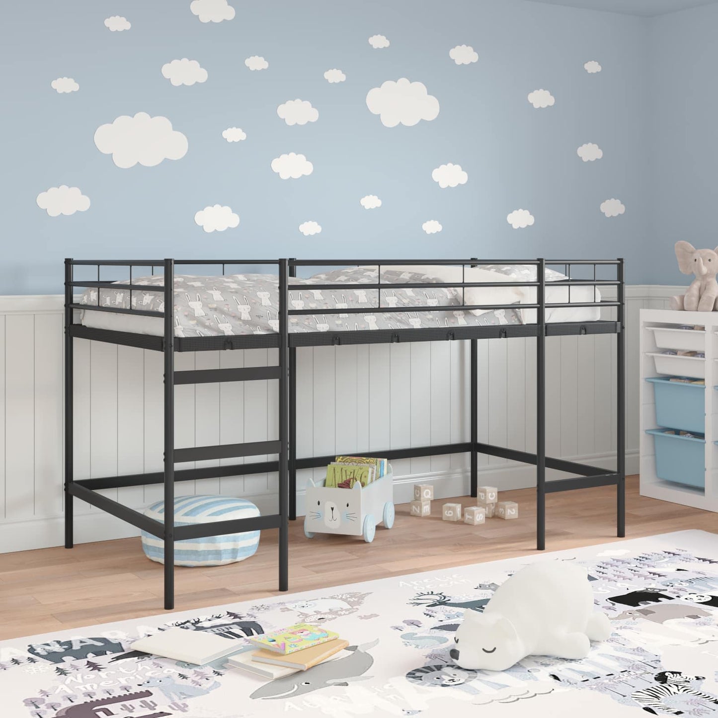 Kids'Loft Bed Frame Black 99.5 x 200 cm Steel