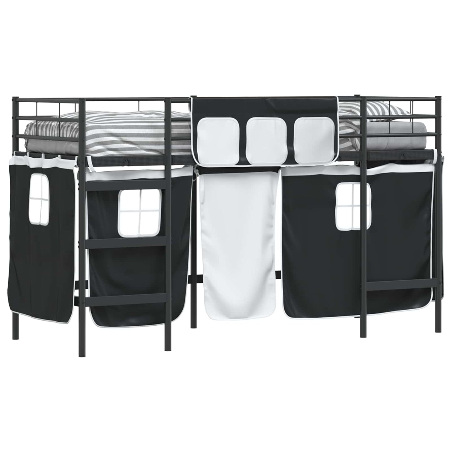 Kids'Loft Bed Frame with Curtains Black 90 x 190 cm