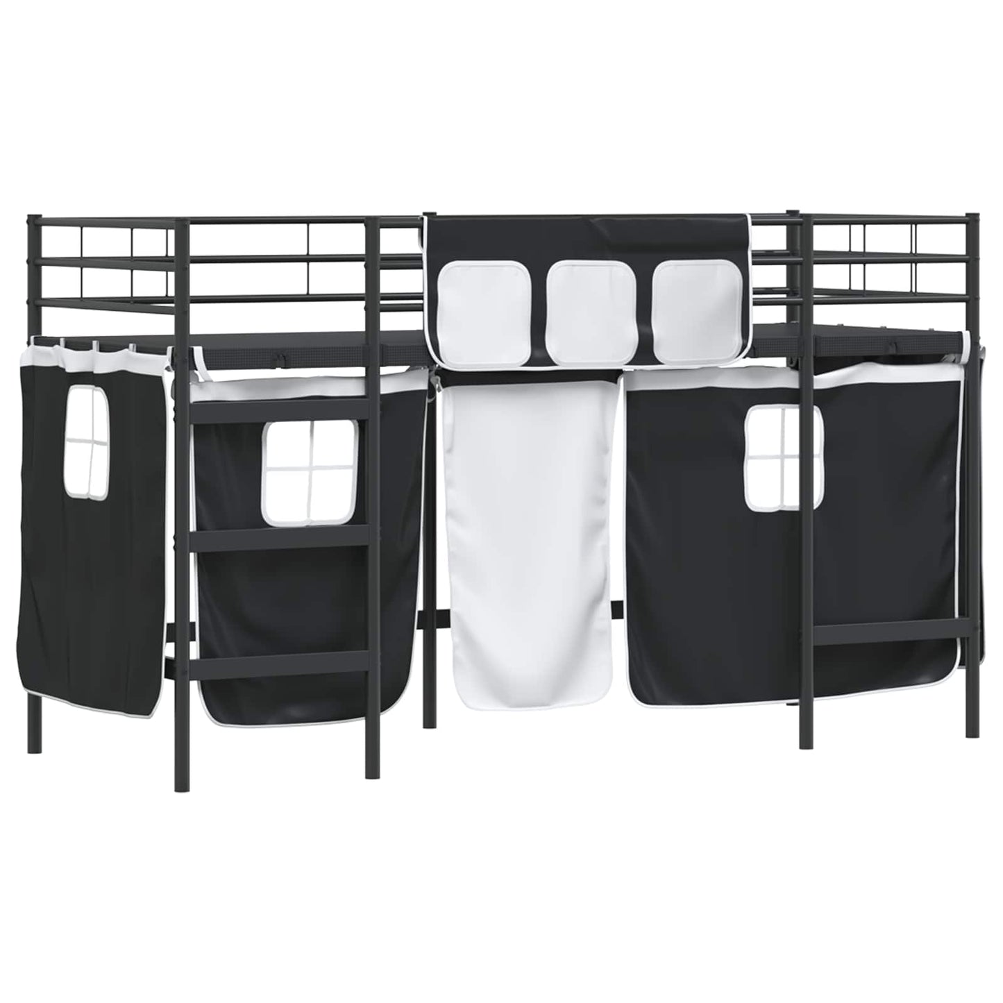 Kids'Loft Bed Frame with Curtains Black 90 x 190 cm
