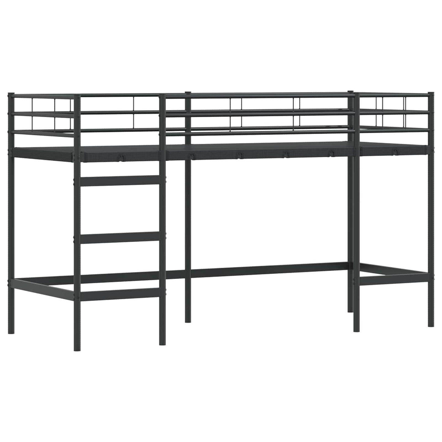 Kids'Loft Bed Frame with Curtains Black 90 x 190 cm