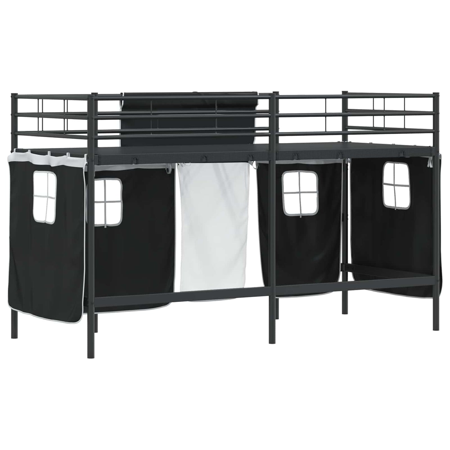 Kids'Loft Bed Frame with Curtains Black 90 x 190 cm