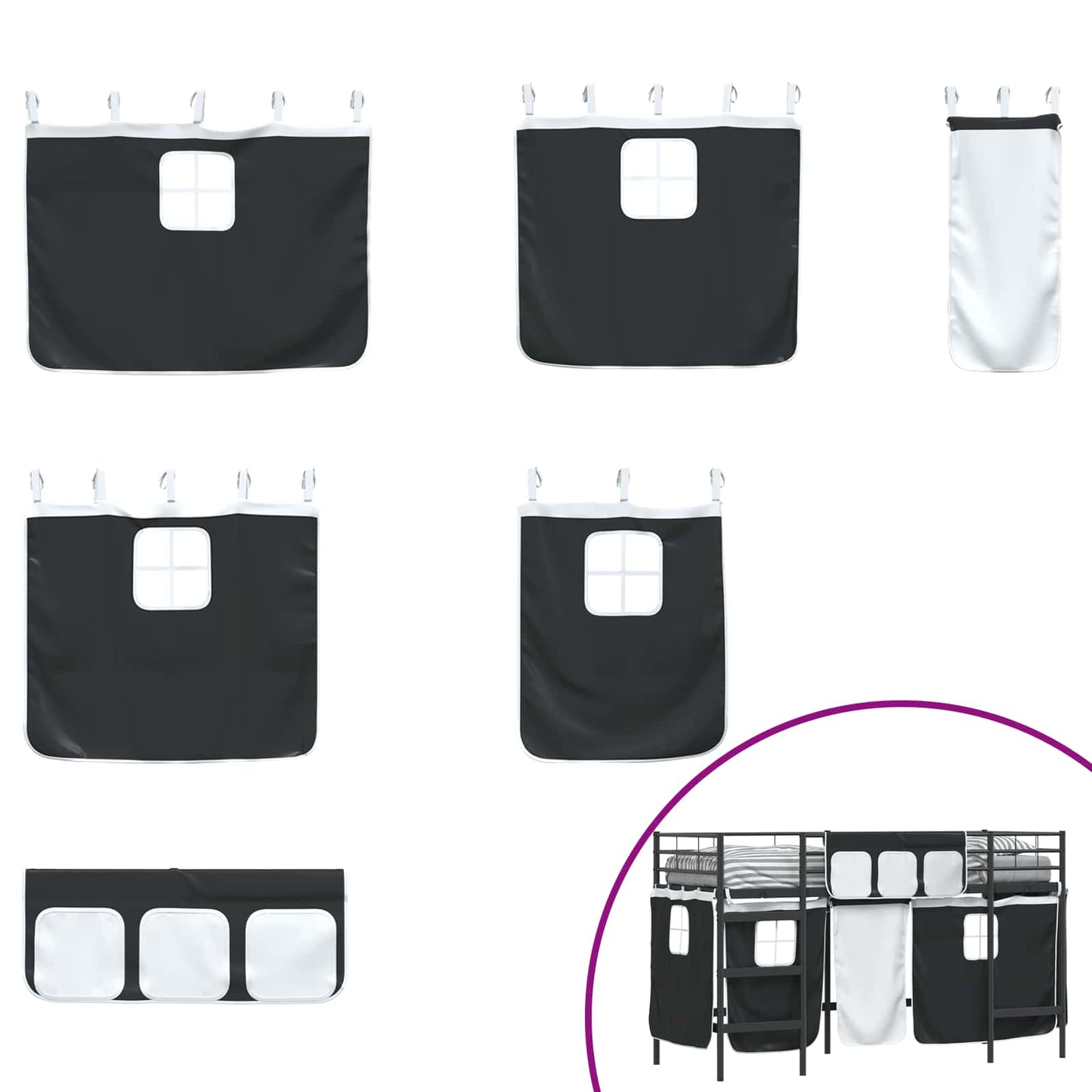 Kids'Loft Bed Frame with Curtains Black 90 x 190 cm