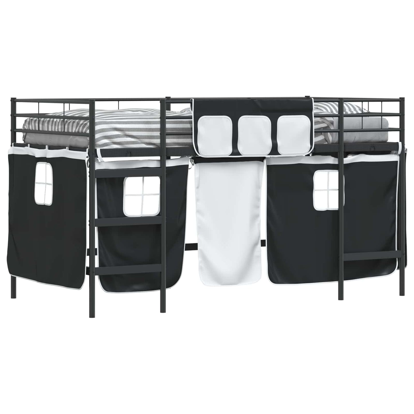 Kids'Loft Bed Frame with Curtains Black 90 x 200 cm