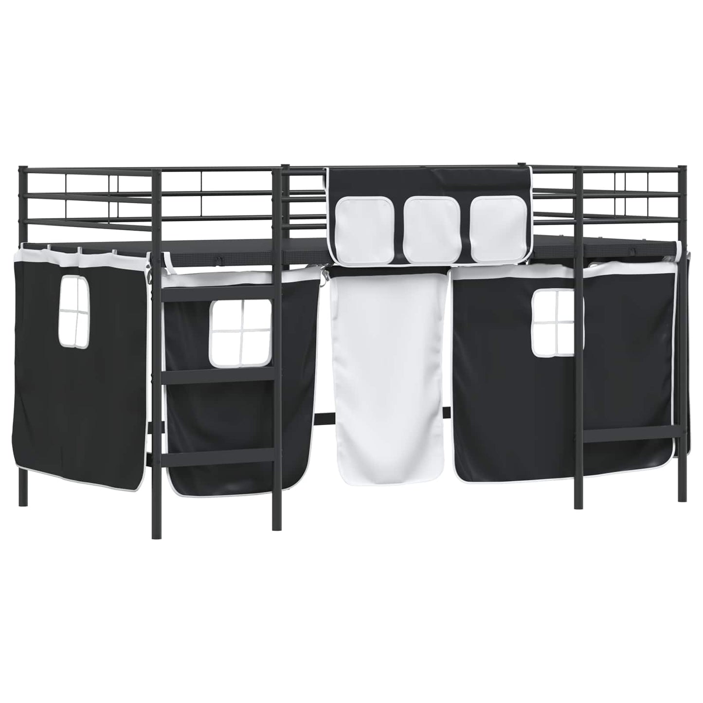 Kids'Loft Bed Frame with Curtains Black 90 x 200 cm