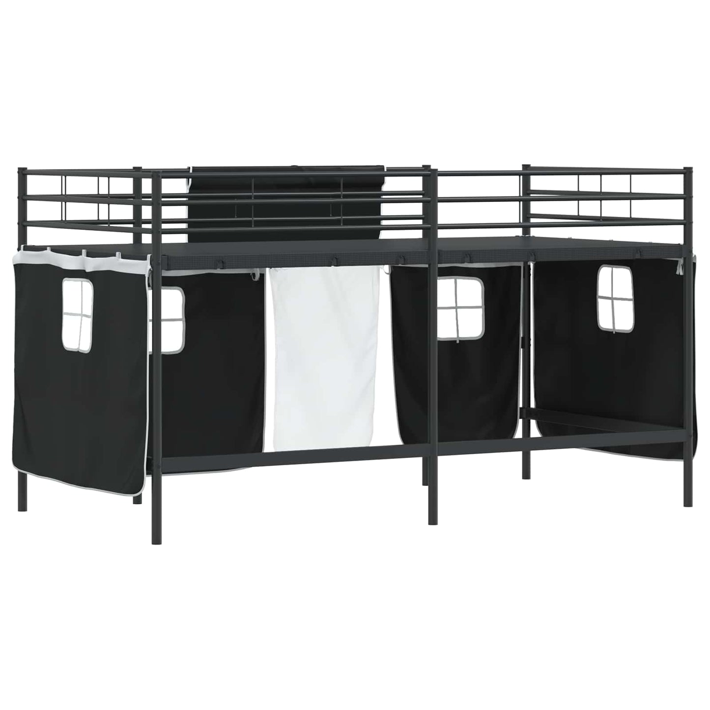Kids'Loft Bed Frame with Curtains Black 90 x 200 cm